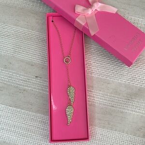 Victoria's Secret Gold Crystal Angel Wing Lariat Necklace